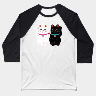 Japanese Black and White Lucky Cat Couple Baseball T-Shirt